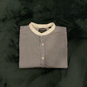 KENNETH COLE Pinstripe Mandarin Collar Short Sleeve